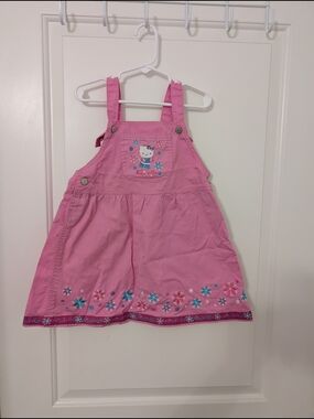 Y2K Sanrio Hello Kitty Pink Winter Embroidered Overall Dress